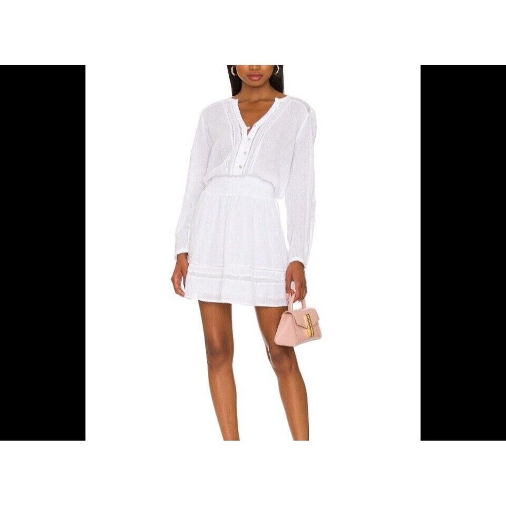 Rails Jasmine Lace Linen Dress Size XS White Button Front Fairy Long Sleeve Knit
